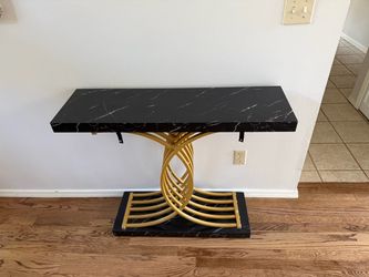 Black Marble Top Console Table Gold Base