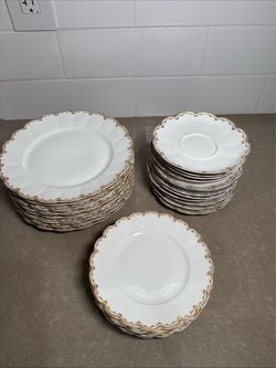 26 Pc Haviland France Limoges White Gold Rim Saucers