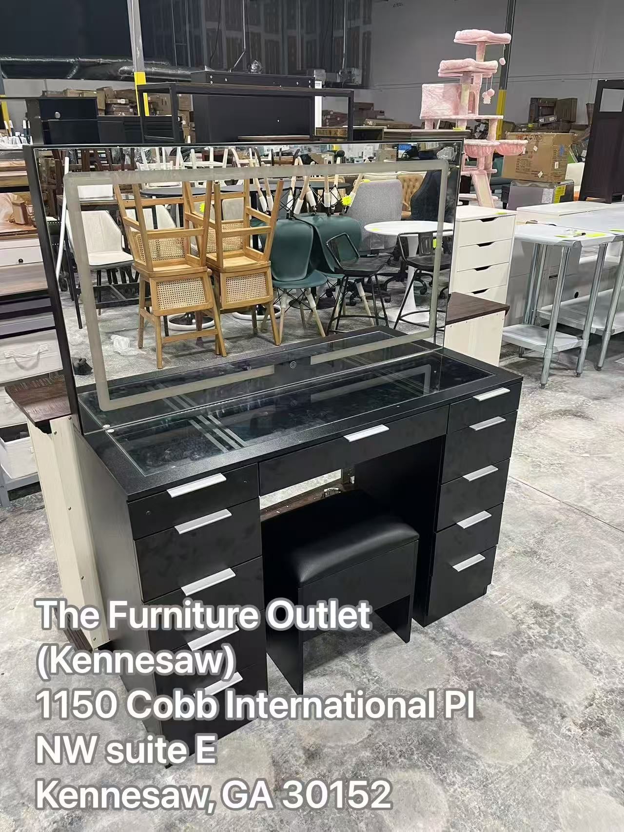 🪭New In Box, Glass Top Makeup Vanity with LED Mirror & 11 Drawers
