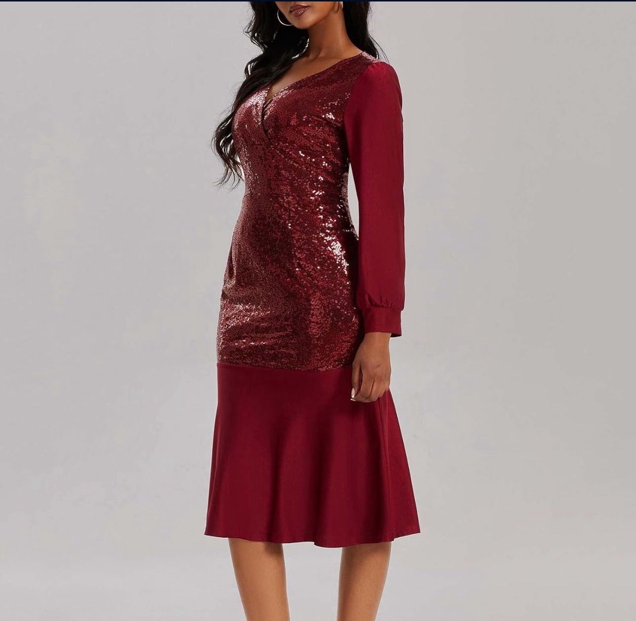 Long Sleeved Dress Evening Dress Sequined Slim High Waisted Fishtail Dress