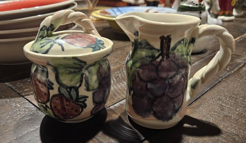 Vintage,Cream And Sugar Set,Fruit Motif