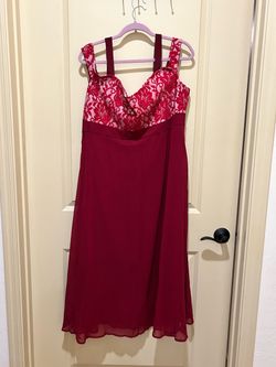 Red Lace Bodice Midi Formal Dress