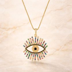 Gold Plated Evil Eye Necklace – Colorful Crystal Pendant