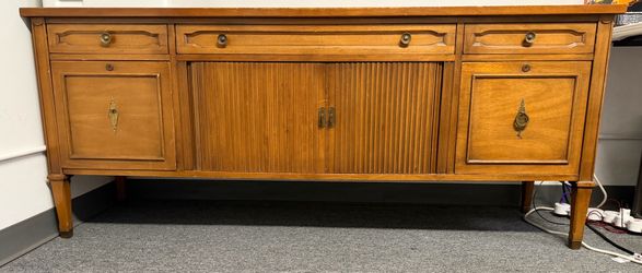 Antique Wood Credenza  w/ Tambour Doors Vintage