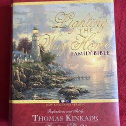 Thomas Kinkade Family Bible NKJV Lighting the Way Home PADDED Bonded Genuine Leather - BIG / LARGE ‼️ Has A Writing On 1 Page ‼️ 2 Available