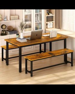 Dining table set with two benches