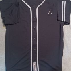 Men's Size Large Jordan Brand Baseball Jersey Black Full Button Up White