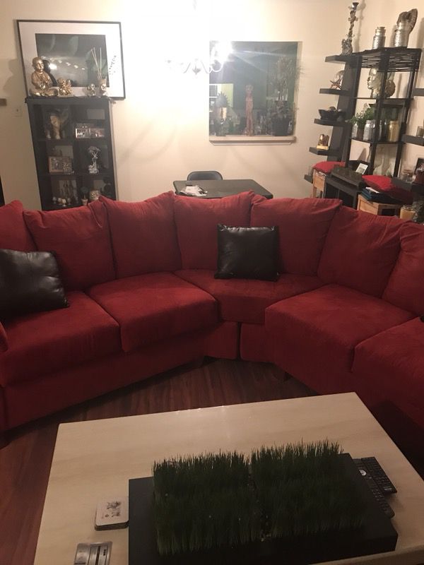 Red Microfiber sectional couch sofa