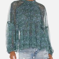 Free People Sweet Heart Top in Emerald Green Size Small Oversized