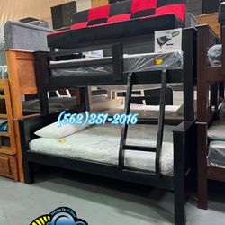 Twin XL queen Bunk Bed Black Litera Nueva Cama Con Colchones 