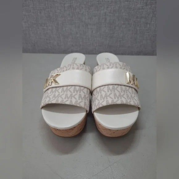 NEW Michael Kors MK Designer jilly Platform Wedge Slide Sandals Vanilla Size 8