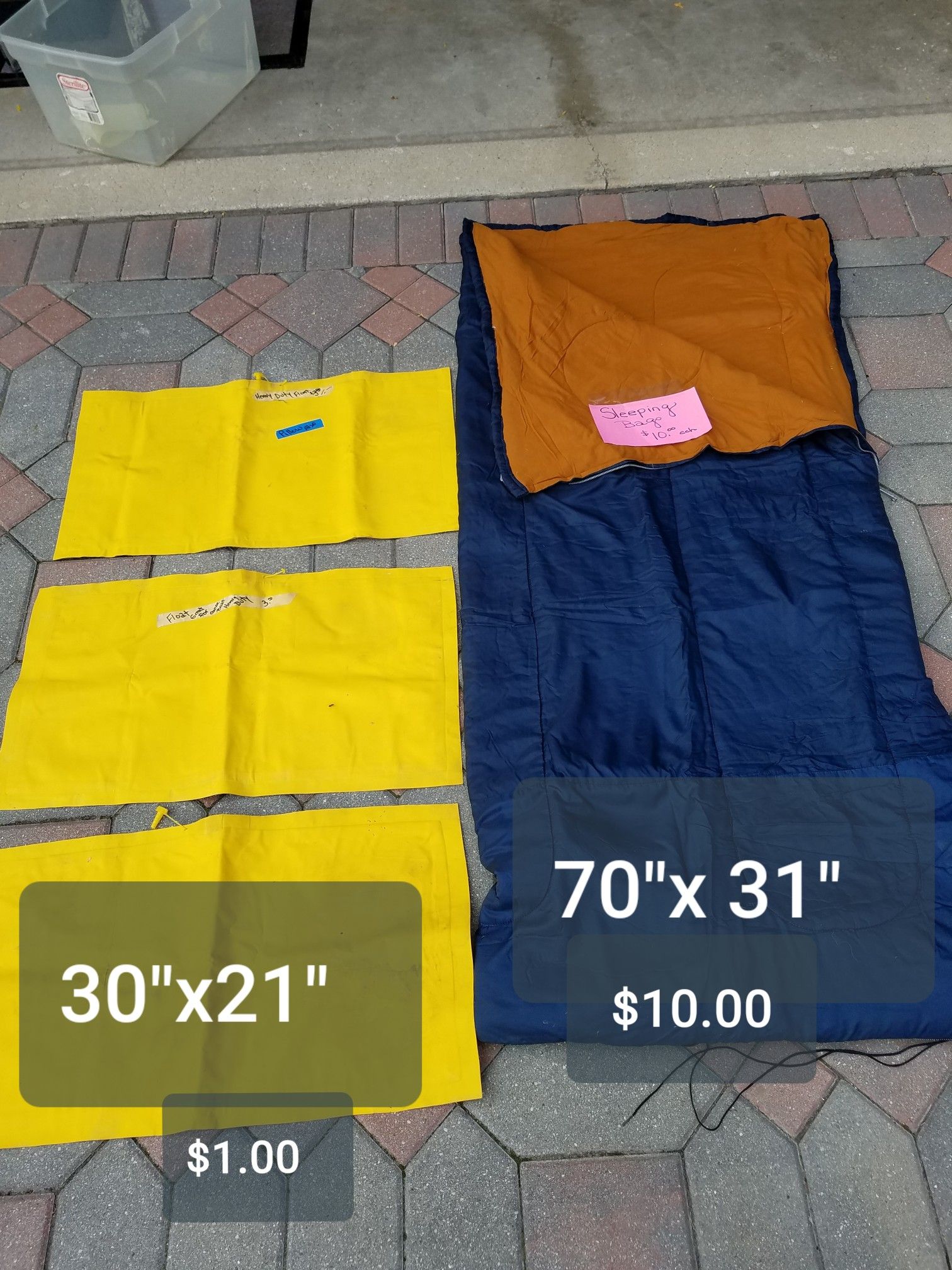 Sleeping bag 70"x31" 3 inflatable pillows that also can be used on a boat floating device