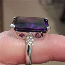 Vintage Sterling Silver Emerald-Cut Large Deep Purple Amethyst Cocktail Ring - Statement Ring
