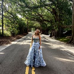 Blue Floral Prom Dress