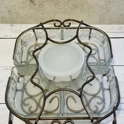 Princess House Fantasia Crystal 8 pc Chip & Dip Server #513 & Metal Caddy #334