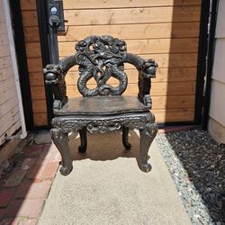 Rare Chinese Wood Carved Dragon Chair 19th Century 