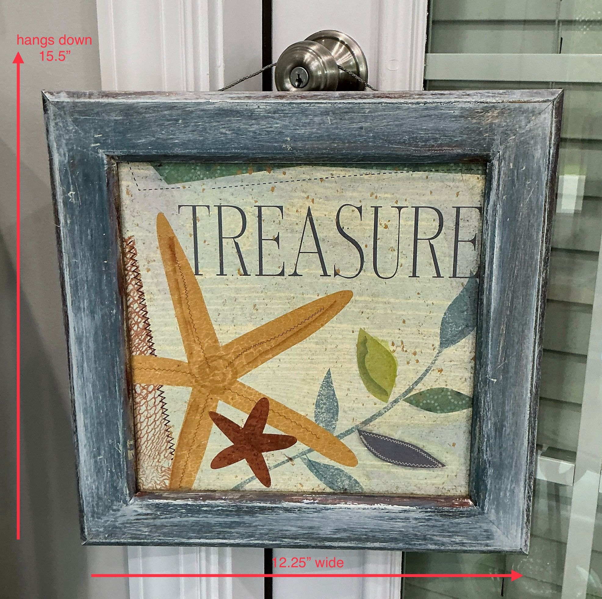 Shabby Blue Wood Framed Coastal “Treasure” Print