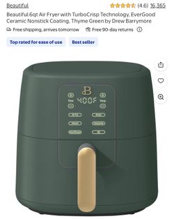 Beautiful 6qt Air Fryer with TurboCrisp Technology, EverGood Ceramic Nonstick Coating, Thyme Green by Drew Barrymore