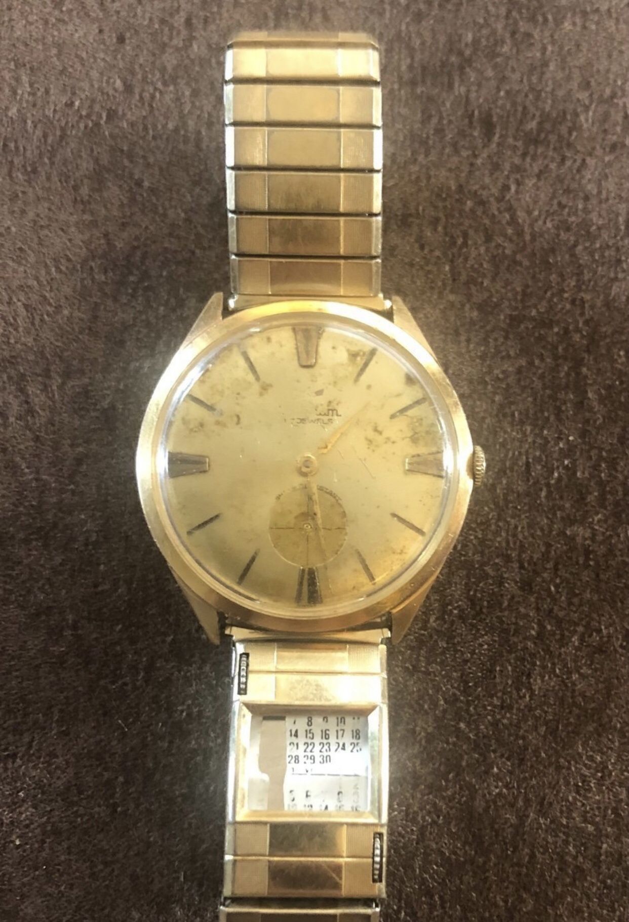 Rare Vintage Waltham Manual Windup Mens Watch-Works-Running-Spiedel Stretch Band