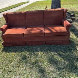 VINTAGE EARLY 1970’S ETHAN ALLEN CORDUROY SLEEPER SOFA 76” FLORAL PRINT MATTRESS  61”x72”