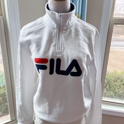 FILA Women's White Logo Greer 1/4 Zip Mockneck Pullover Sweatshirt/hoodie /NWT