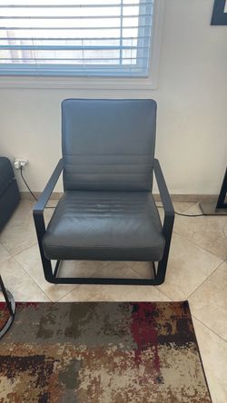 Gray Leather Accent Chair with Metal Frame