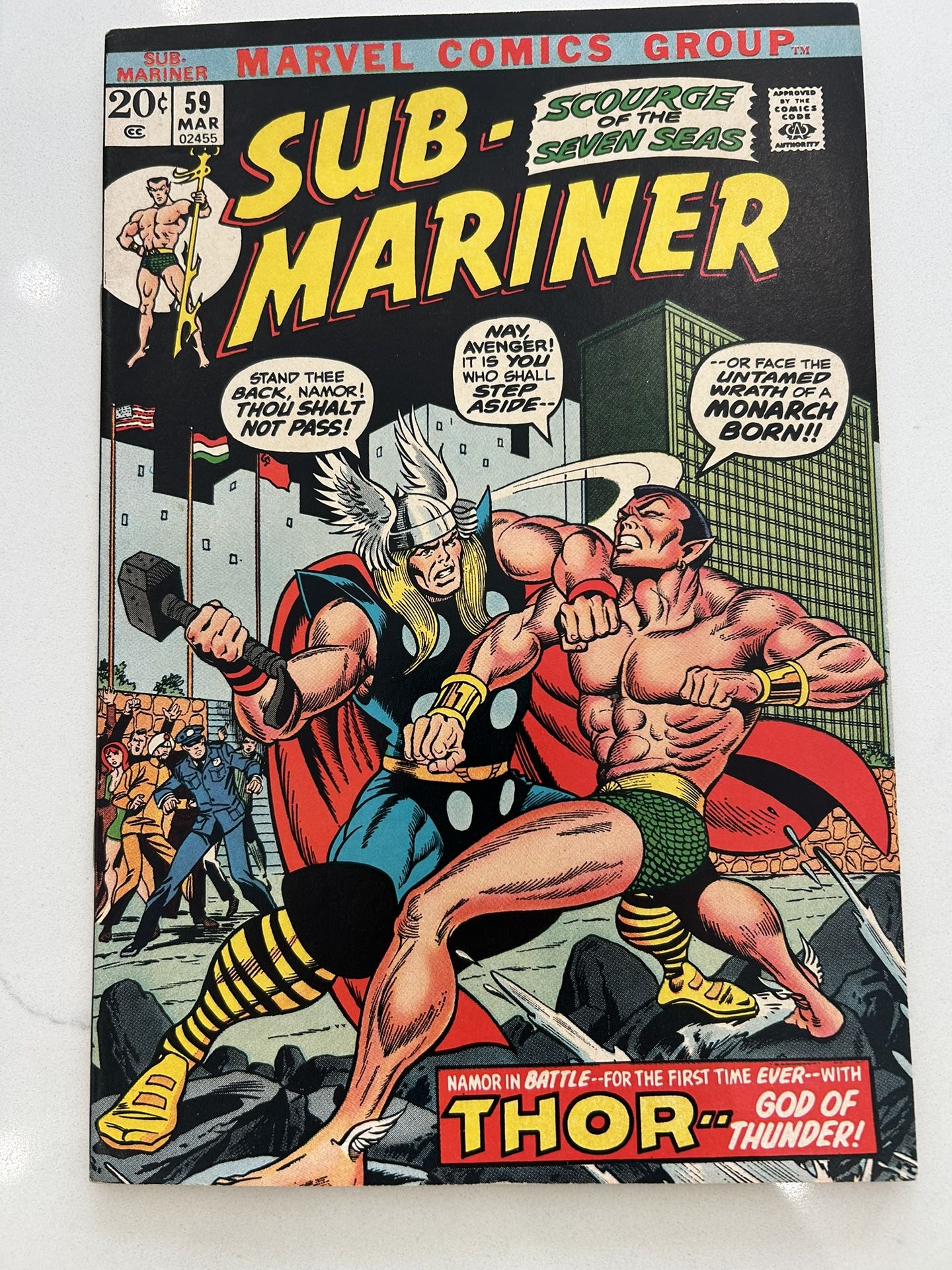 Sub-Mariner #59 (1973) 🔑 Classic Thor Battle 🔥 VF-