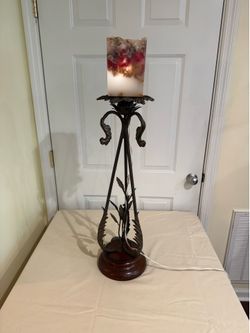 Metal Floor Candle Holder with Wood Base – 28” Tall