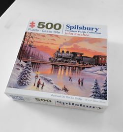 Spilsbury 500-Piece Puzzle Railroad On The Ice Bridge