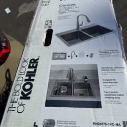 NEW Kohler 33” Stainless Steel Double Bowl Kitchen Sink w/ Faucet – $270