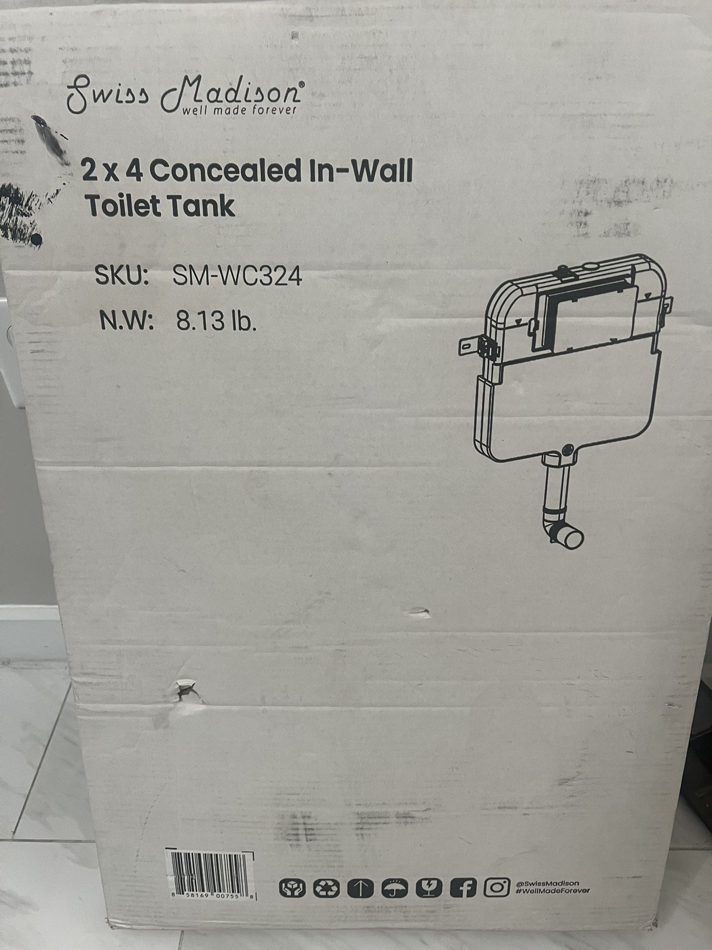 Swiss Madison New 2x4 concealed Toilet Tank For Wall Toilets.