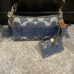 Coach Denim Baguette Shoulder Bag With Coin Pouch