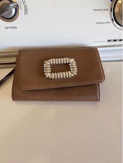 Saffiano-textured Faux Leather Crossbody Clutch on Chain