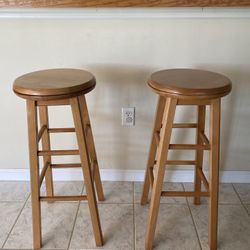 Oak Swivel Bar Stools -Pair