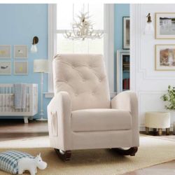 Beige Velvet Fabric Padded Seat Rocking Chair with High Back,D-38