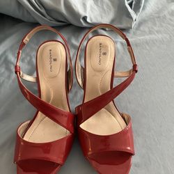 Bandolino Red Size 7 Sling Back Strappy Heels 