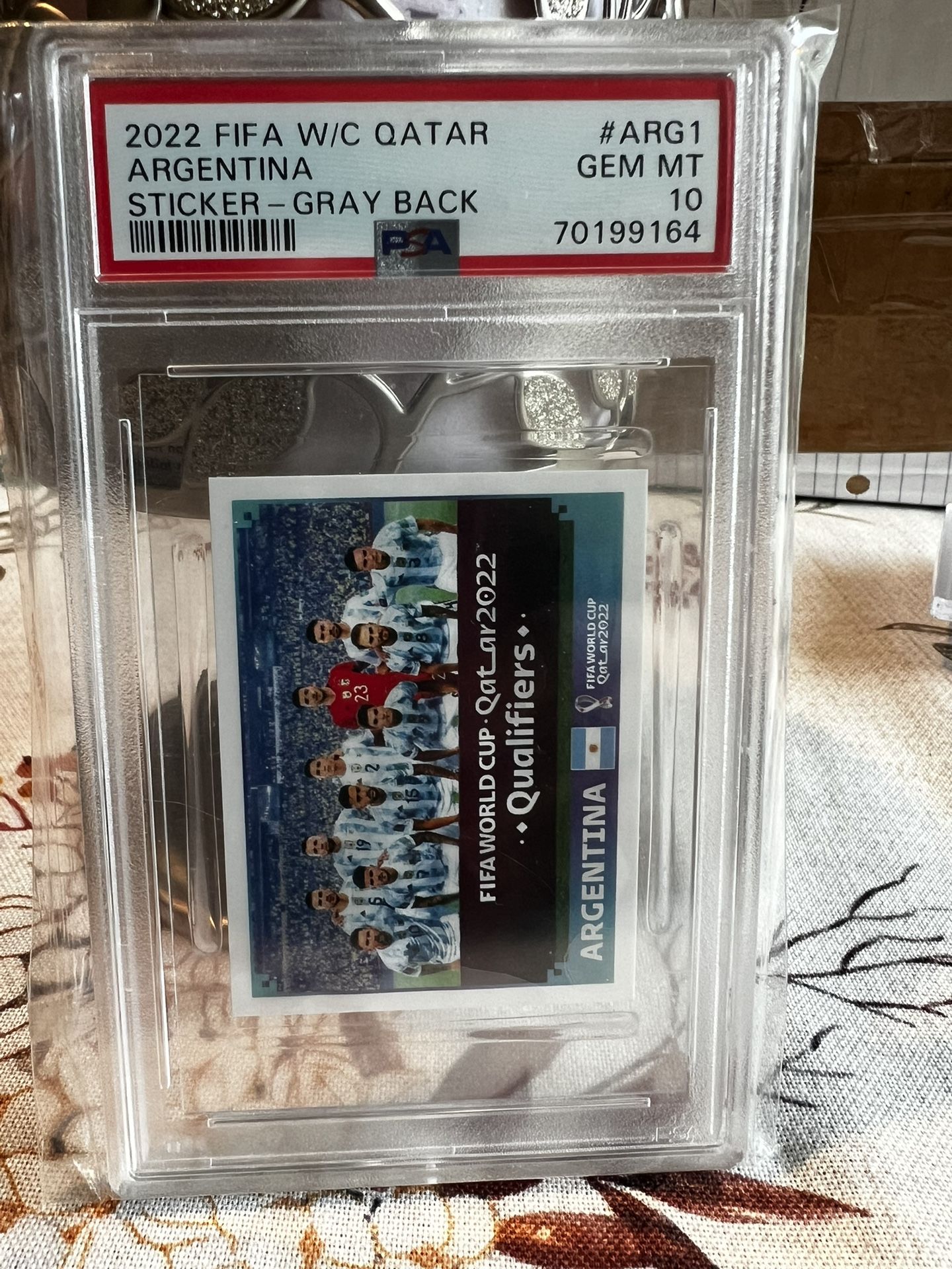 2022 FIFA W/C QATAR ARGENTINA PSA 10  STICKER-GRAY BLACK # ARG 1 