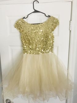 Gold dress, Short dress, ruffle dress, sequin dress