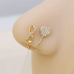 Brand New Cute 18k Gold Plated Rhinestone Infinite & Heart Design Nose Cuffs