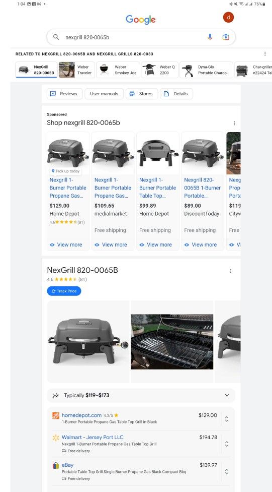 Nexgrill (contact info removed)B Propane Gas Table Top Grill..MAY MISSING PARTS SELLING FOR PARTS ONLY