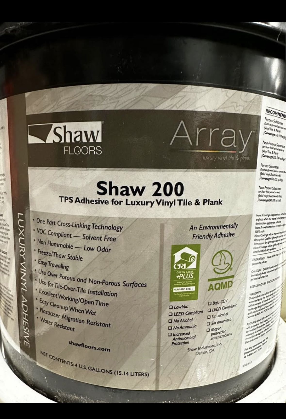SHAW 200 Vinyl Tile and Plank Multi-Purpose Flooring Adhesive - 4 Gallon Buckets