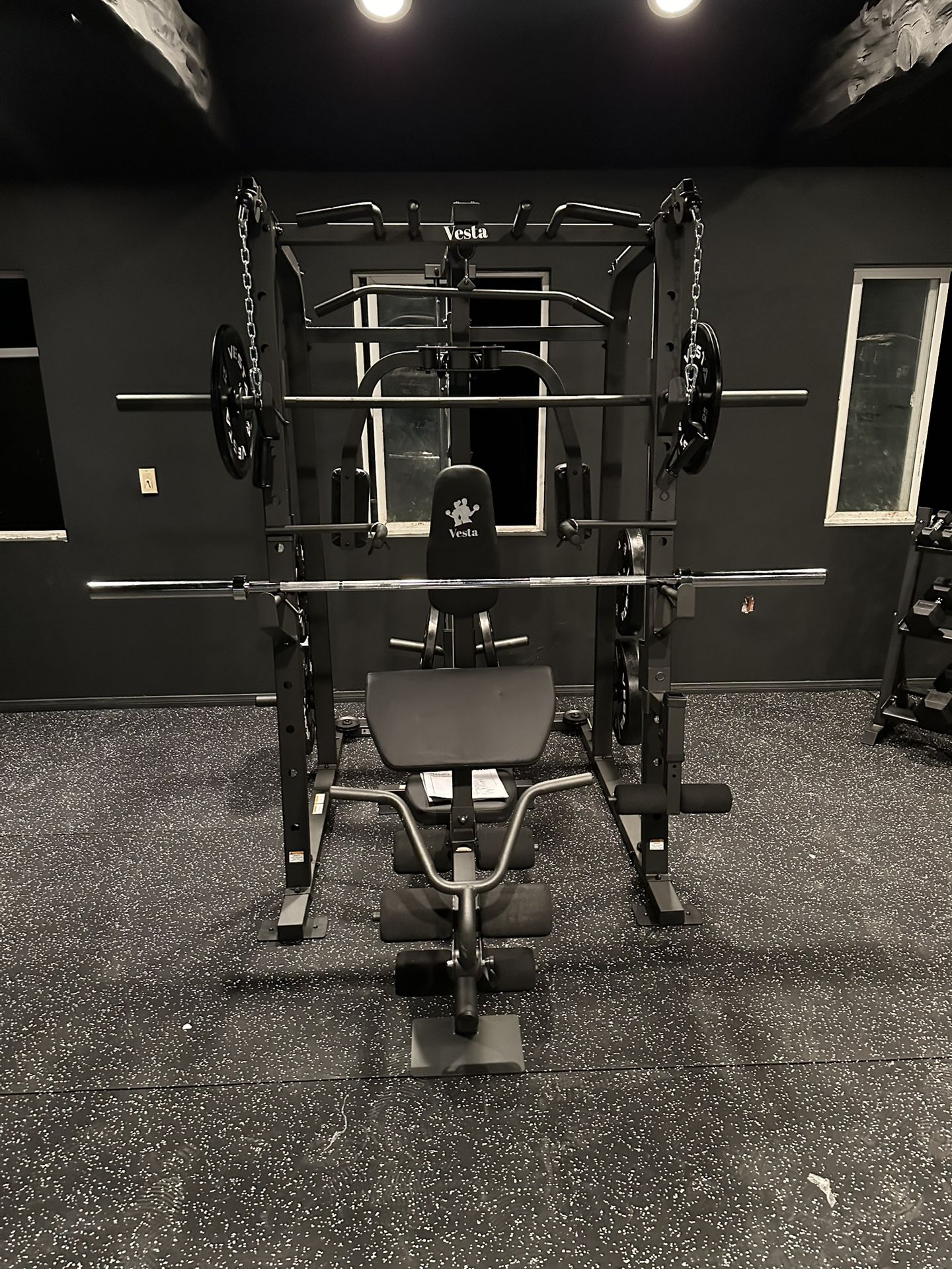 Smith Machine 1001 w/Bench Attachment | 230lb Bumpers Olympic Weights | 7ft Olympic Bar | Gym Equipment | FREE DELIVERY🚚