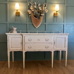 Vintage Distressed White Buffet / Sideboard Cabinet — Real Wood