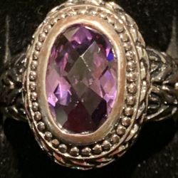 Amethyst Colored Stone In Silver-tone Ring