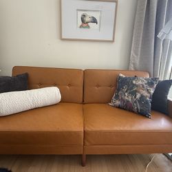 Camel Faux Leather Sofa