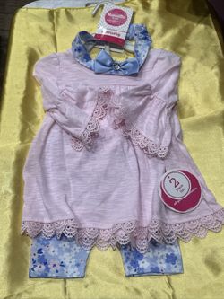 Nannette Girl Two (2)Piece Carpi Outfit With Headband Pink & Blue 24 NWT