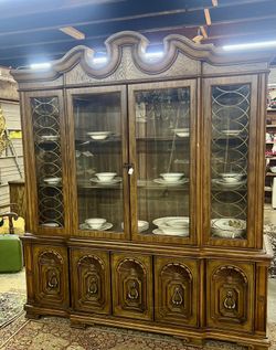 Massive Vintage MCM Glass Display China Cabinet/ Hutch