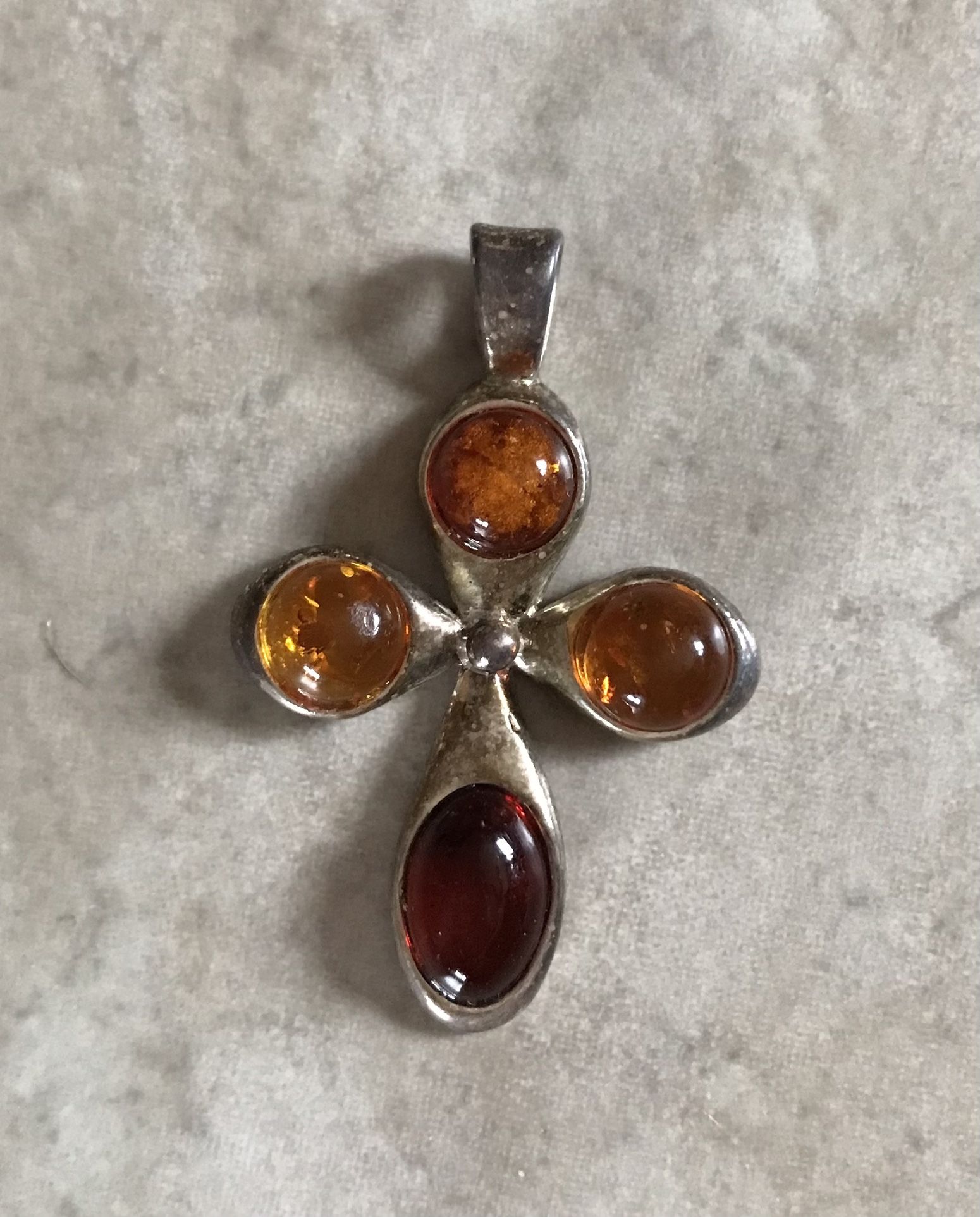 Poland Baltic Amber Sterling Silver Cross Pendant Necklace Y2K