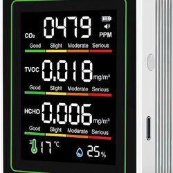 Indoor Air Quality Monitor, 5 in 1 Portable Smartair Quality Tester for CO2 | TVOC | HCHO | Temp | Hum for Home Cars Plants and Pets So On 