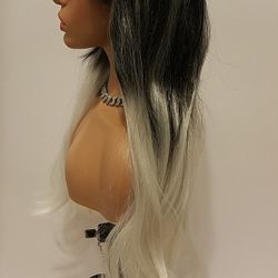 Long Black With Blonde Straight Wig